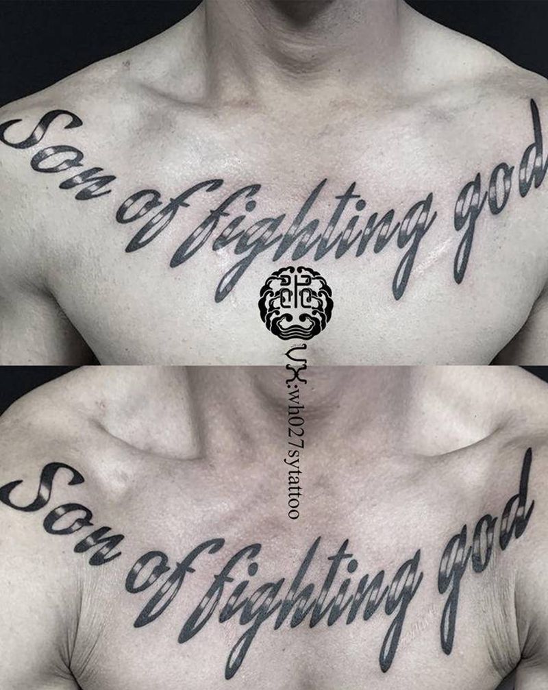 花体字纹身图片_胸部花体字纹身图案