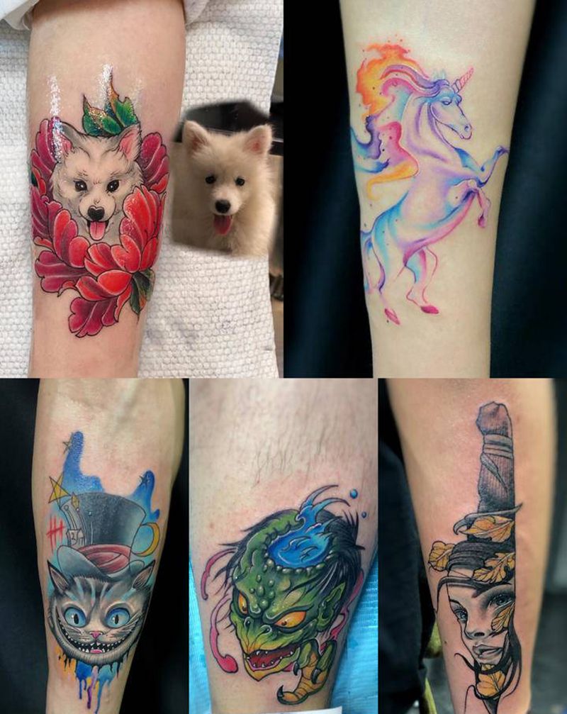 彩色小图纹身图片_水彩纹身图案