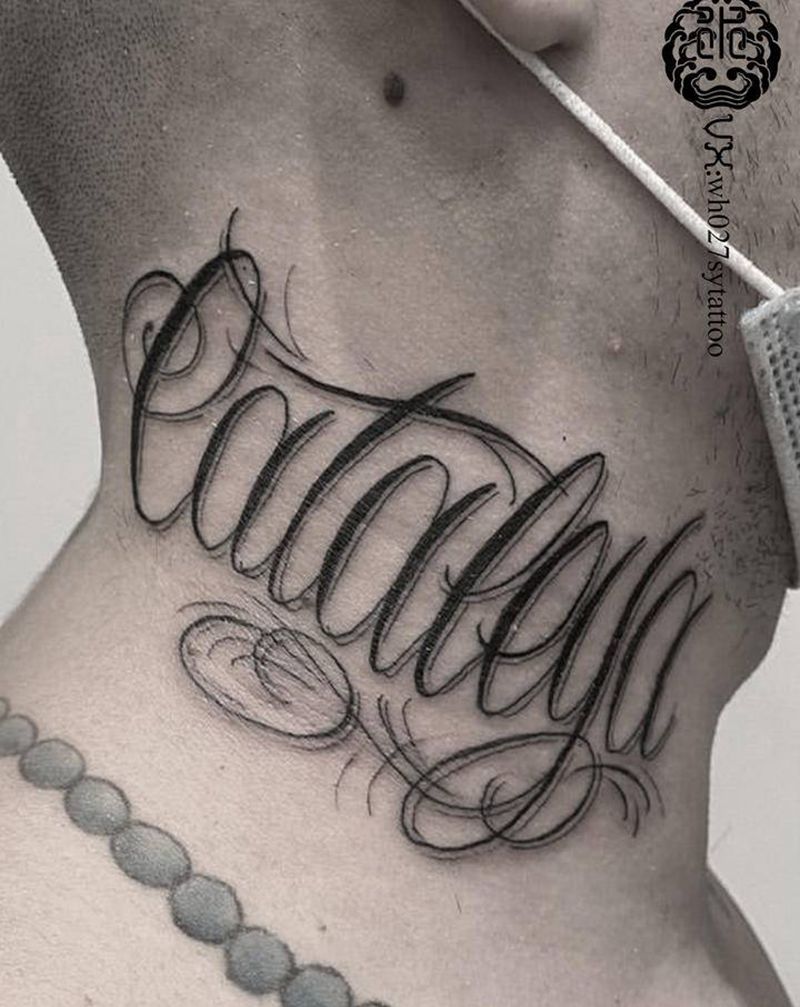 花体字纹身图片_颈部花体字花体字纹身图案