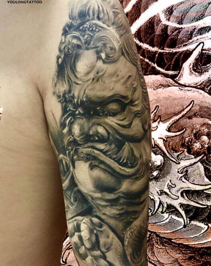 不动明王纹身图片_手臂新传统欧美写实纹身图案