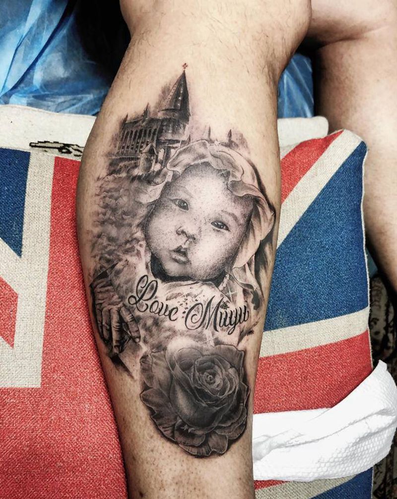 肖像纹身图片_腿部纹身图案