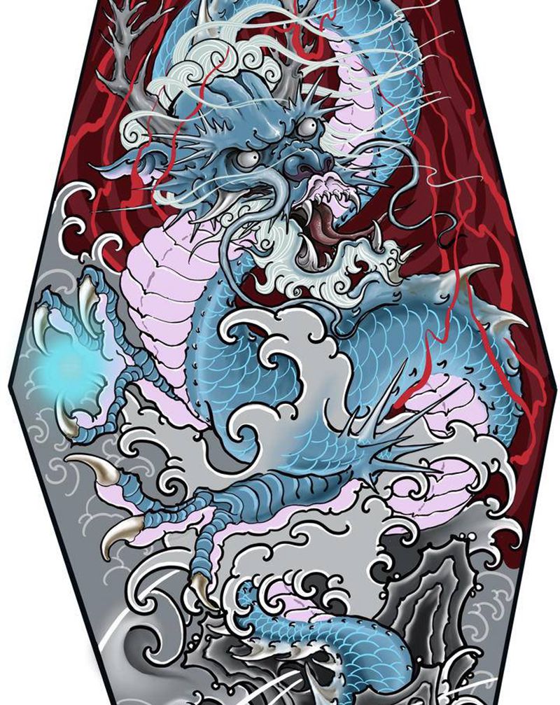 游龙原创纹身图片_背部手部新传统纹身图案