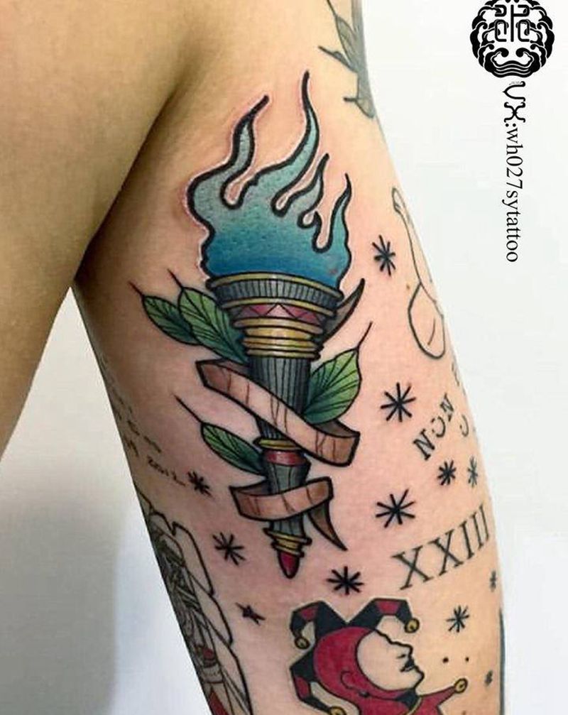 school火炬纹身图片_手臂New School火炬纹身图案