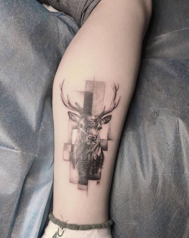 遮盖纹身图片_腿部点刺纹身图案