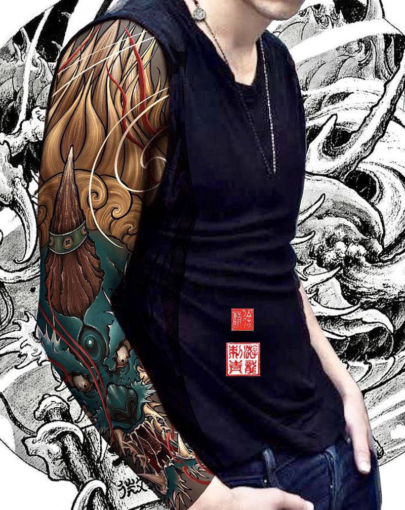 原创貔貅花臂PS设计图纹身图片_手臂新传统纹身图案