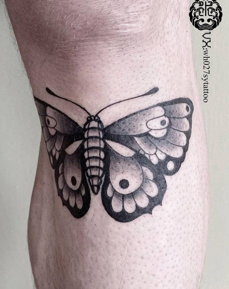 蝴蝶纹身图片_腿部欧美写实蝴蝶纹身图案