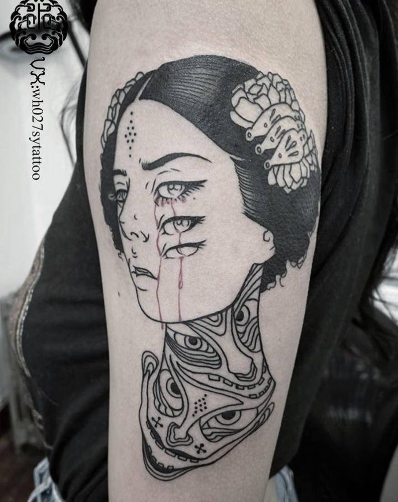 灵异双子座纹身图片_手臂图腾双子座纹身图案