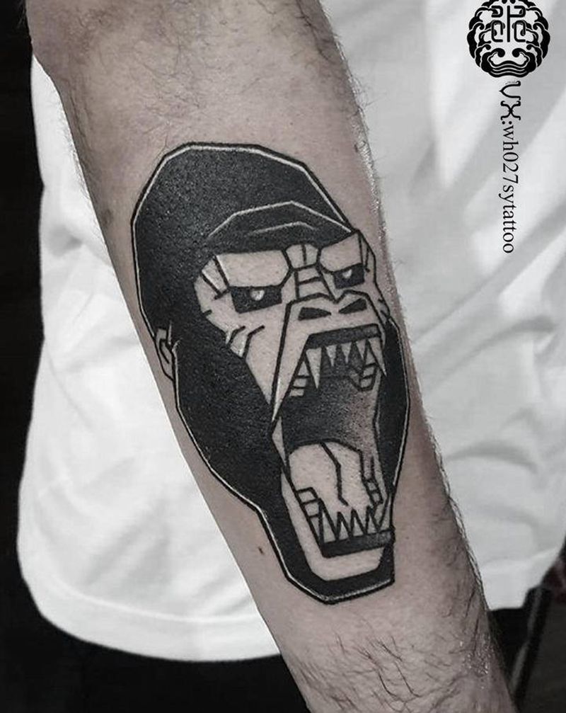 金刚纹身图片_手臂图腾Old School金刚猩猩纹身图案