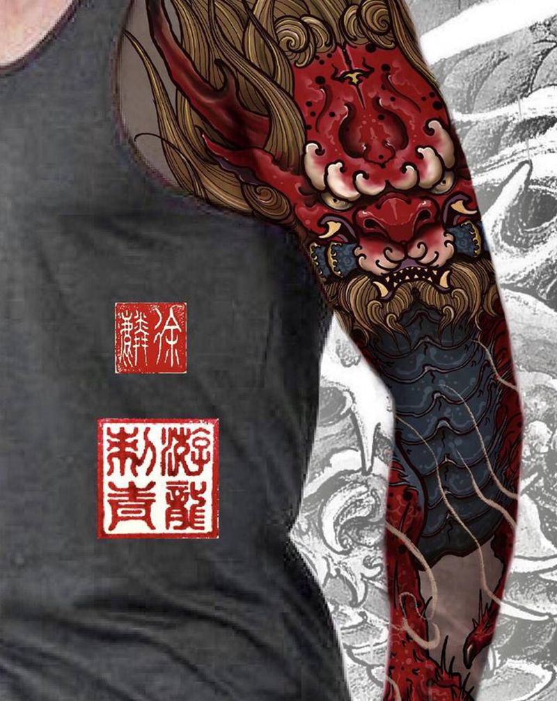 麒麟花臂原创设计图纹身图片_手臂新传统纹身图案