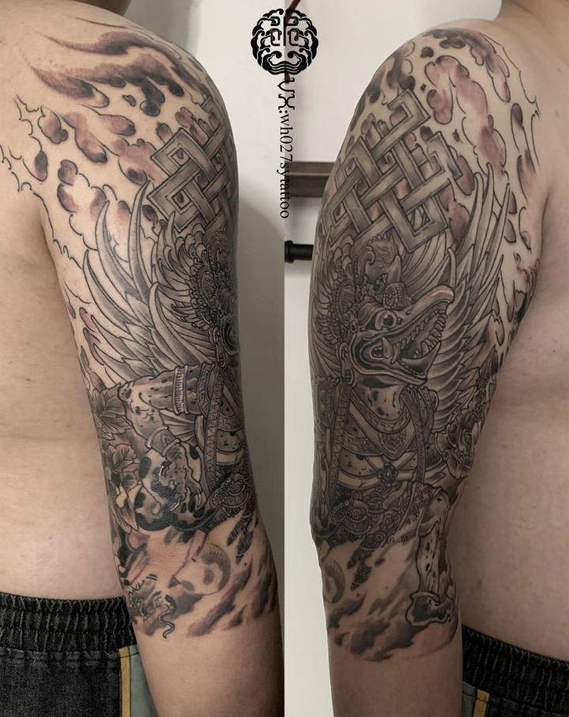 大鹏金翅鸟纹身图片_手臂新传统大鹏金翅鸟雷震子纹身图案