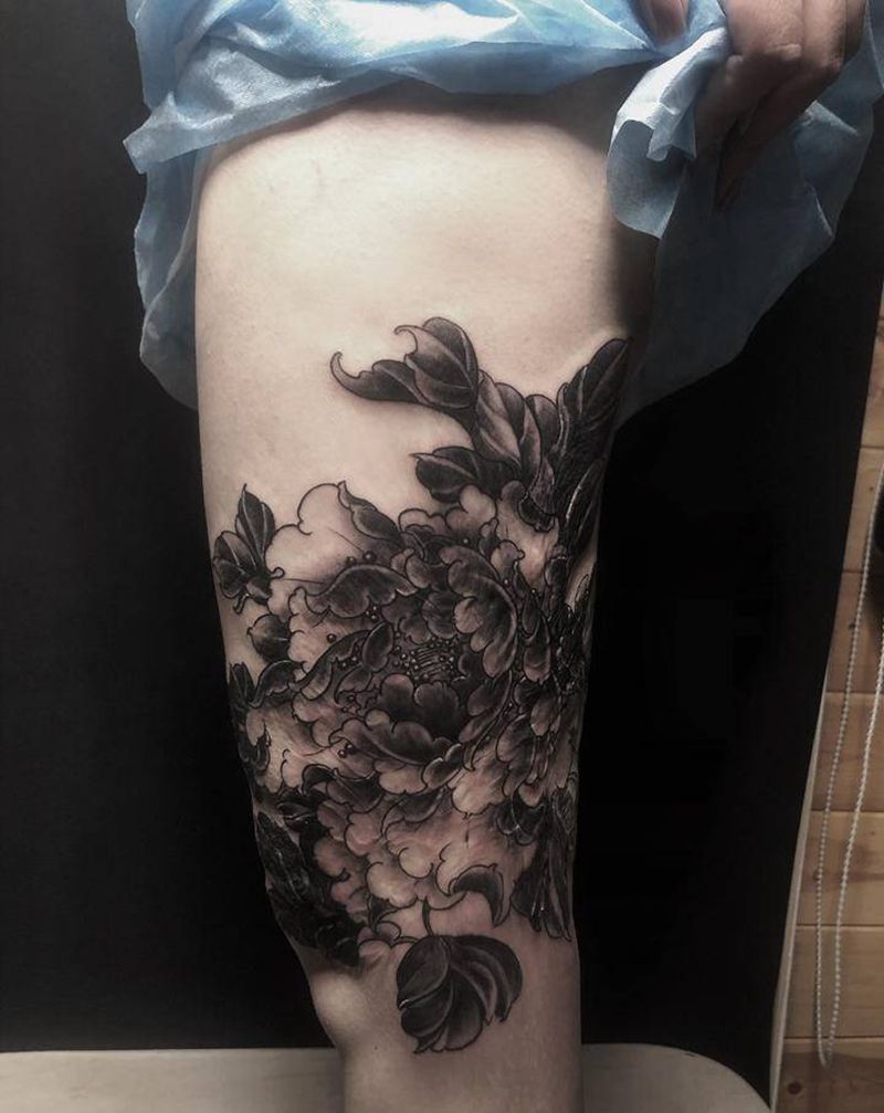 遮盖大面积烫伤疤痕纹身图片_腿部纹身图案