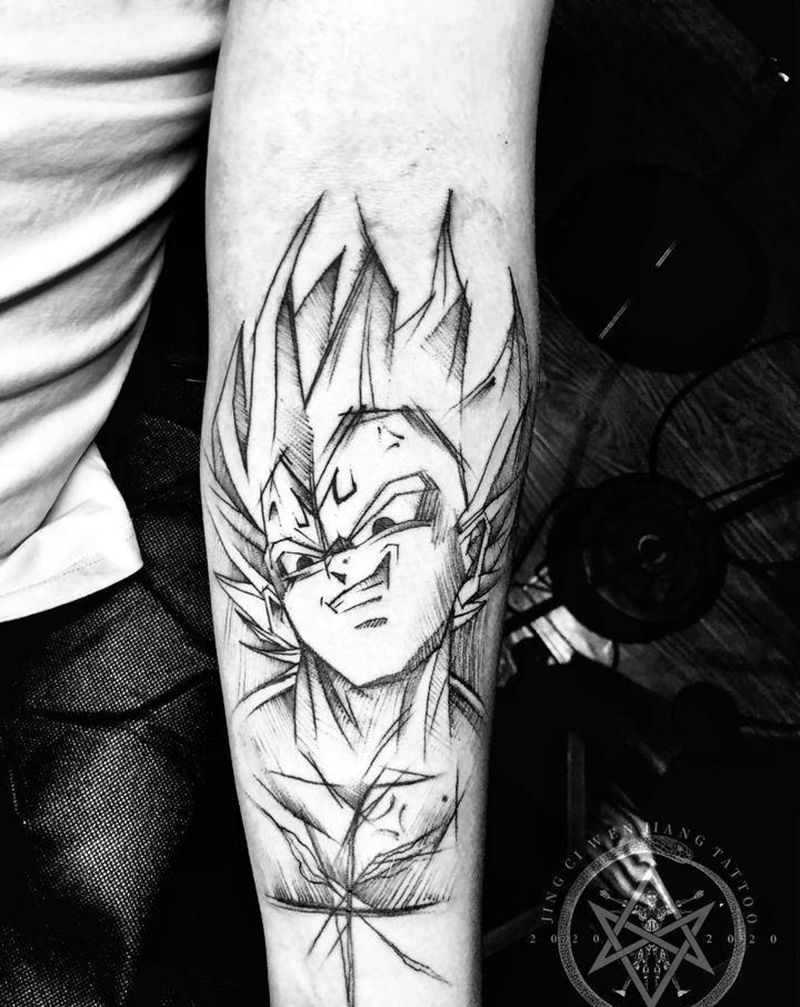 七龙珠贝吉塔，纯线条纹身图片_手臂几何点刺纹身图案