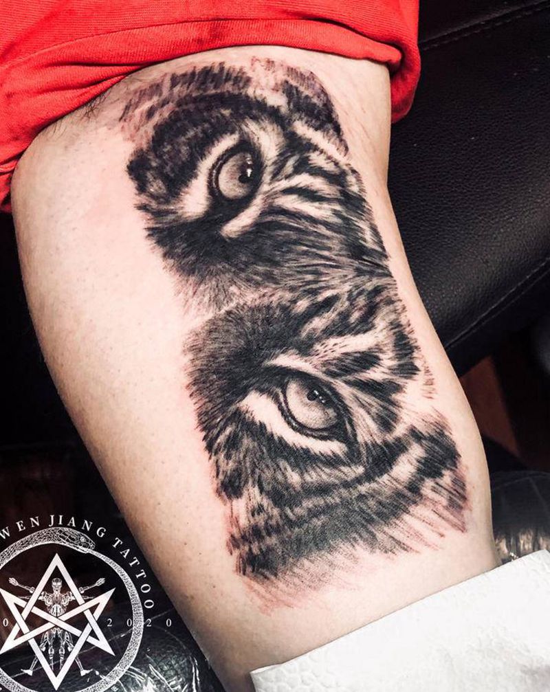 老虎写实一个半小时作品纹身图片_手臂腿部欧美写实纹身图案