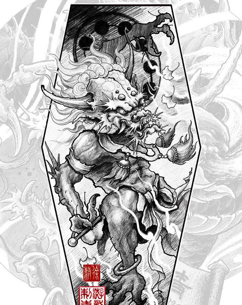 雷神纹身图片_手臂新传统纹身图案