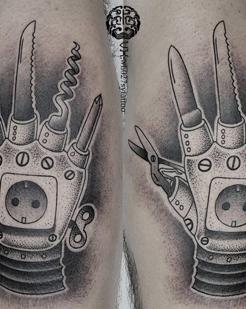 工具手纹身图片_腿部手工具纹身图案
