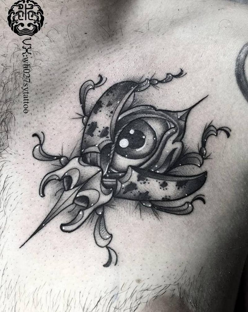 大兜虫纹身图片_胸部欧美写实甲虫纹身图案