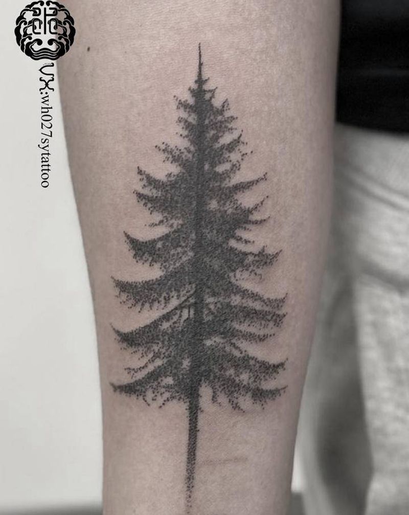 树纹身图片_手臂点刺树纹身图案