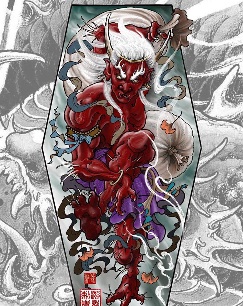 风神纹身图片_手臂新传统纹身图案