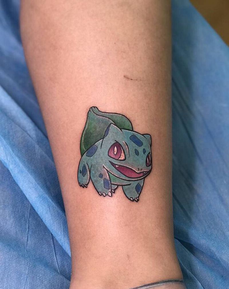 今日作品更新#我是谁#妙蛙种子纹身图片_脚部New School妙蛙种子纹身图案