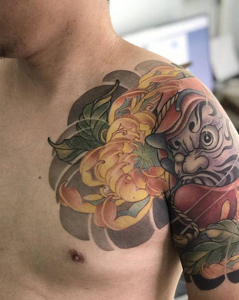 补发作品#恢复三个月半胛作品#纹身图片_新传统半胛纹身图案