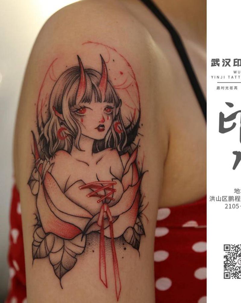 和风少女纹身图片_手臂New School纹身图案