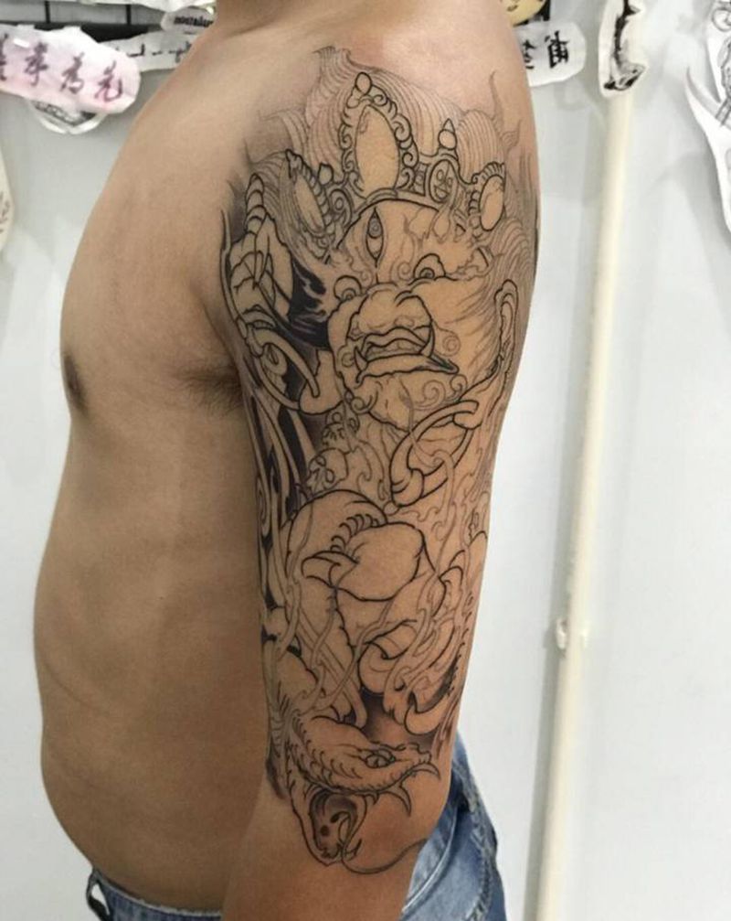 今日作品更新#大黑天背景雾完成纹身图片_手臂新传统大黑天纹身图案