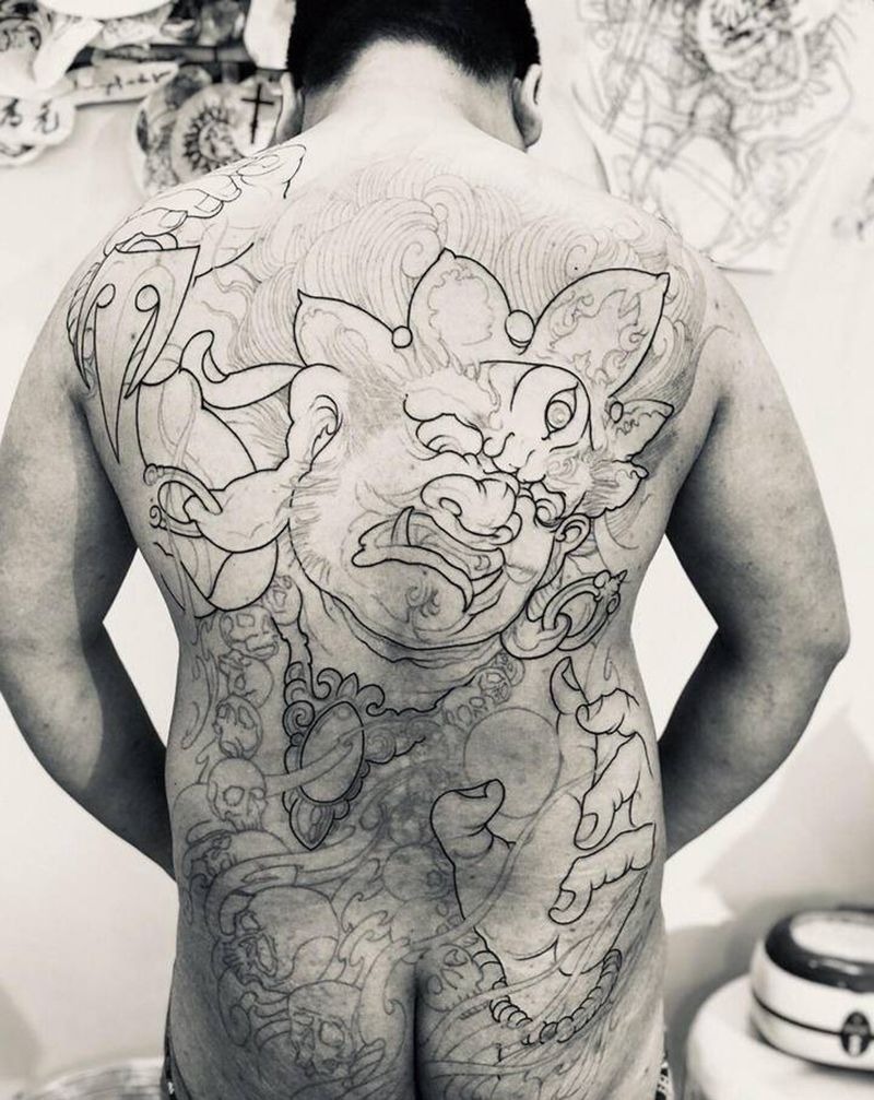 今日作品更新#大黑天#线条完成纹身图片_背部新传统大黑天纹身图案