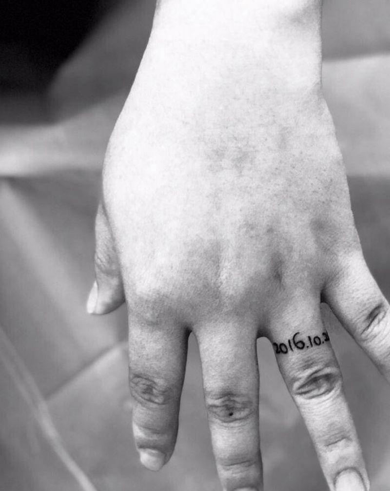 今日作品更新#女儿的生日纹身图片_手部花体字数字纹身图案