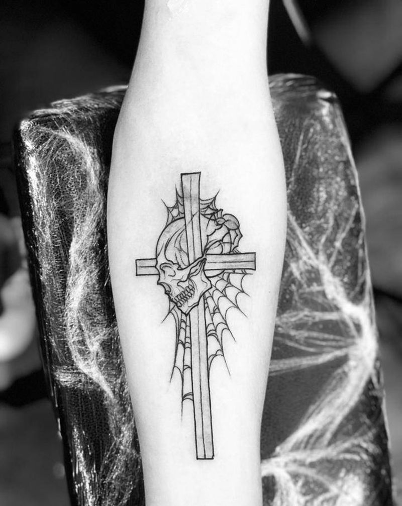 今日作品更新#十字架与骷髅#纹身图片_手臂Old School纹身图案