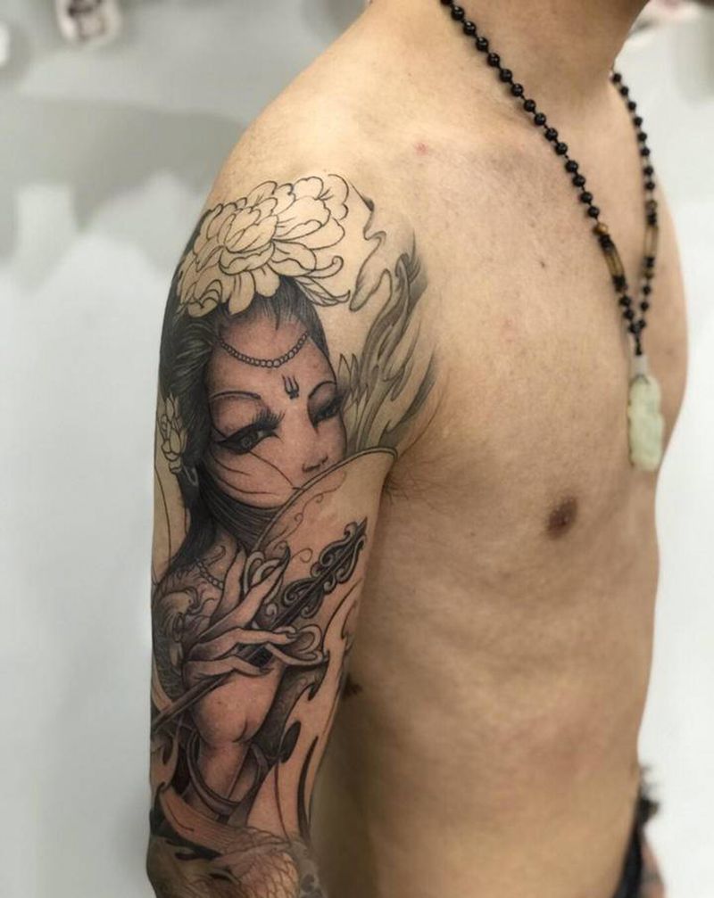 今日作品更新#艺妓花臂#进度中纹身图片_手臂新传统纹身图案