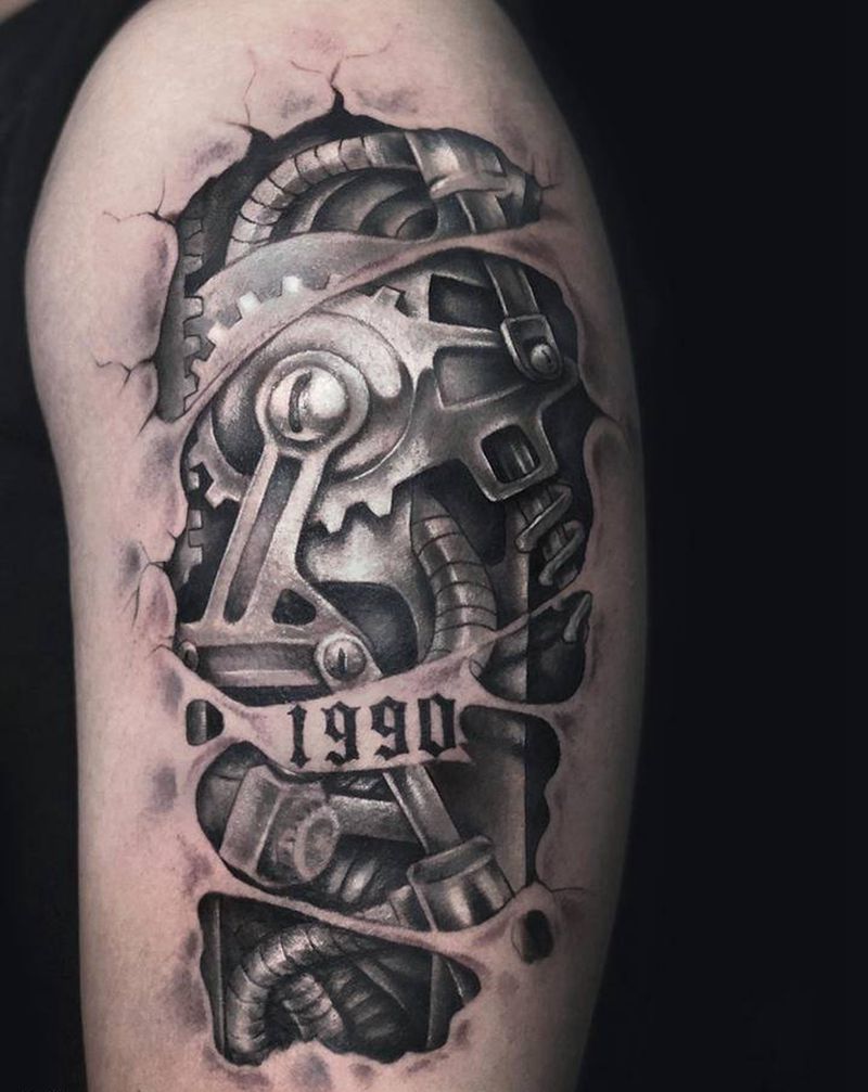 机械纹身图片_手臂欧美写实纹身图案