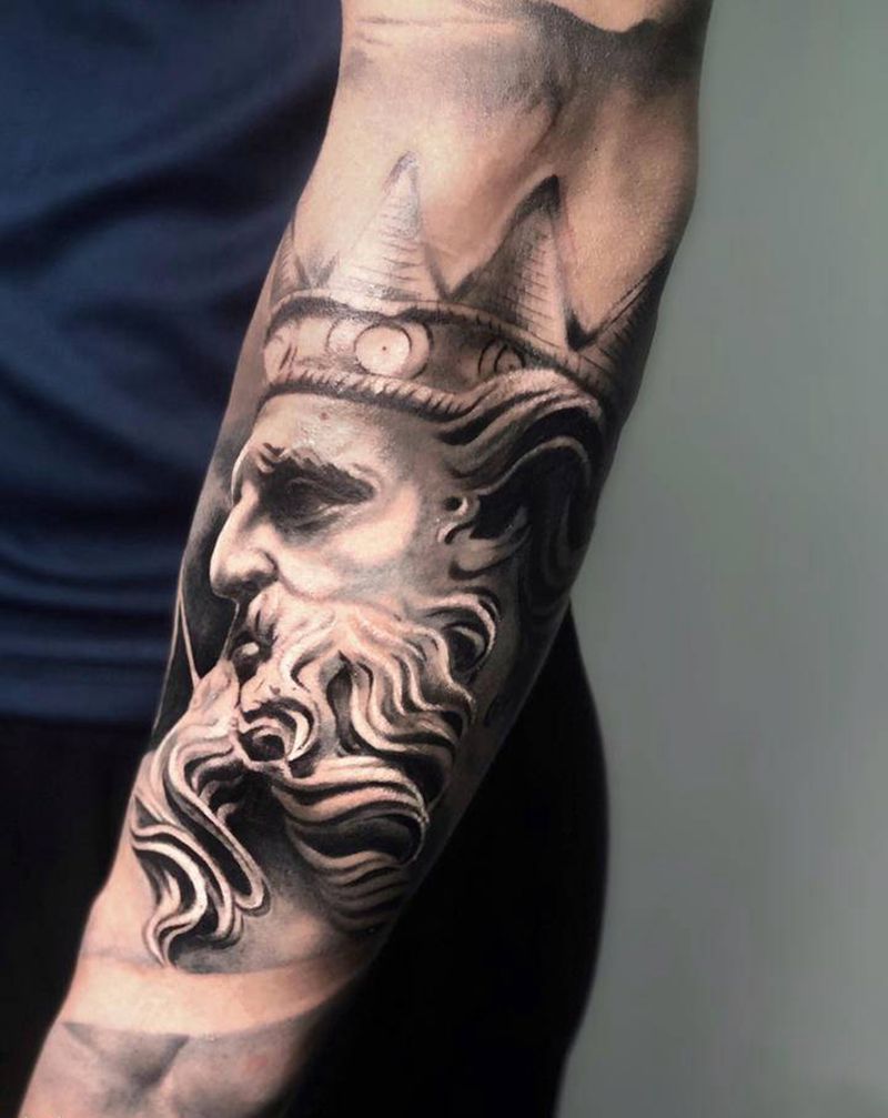 波塞冬纹身图片_手臂欧美写实纹身图案