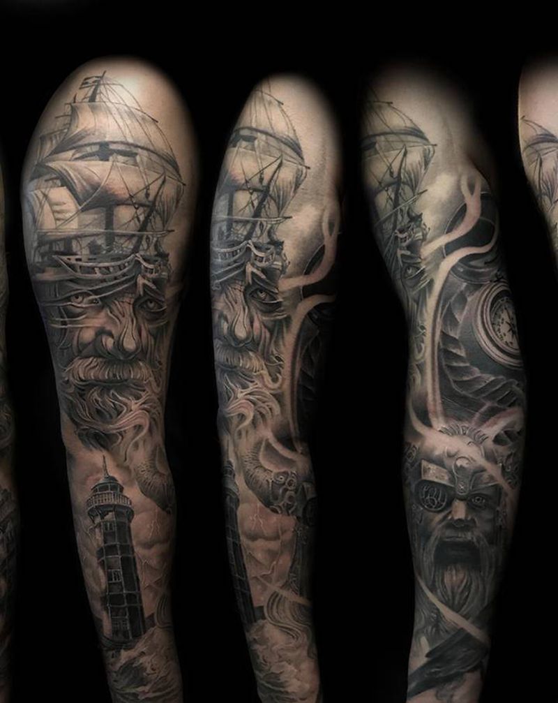 欧美写实花臂纹身图片_手臂欧美写实纹身图案