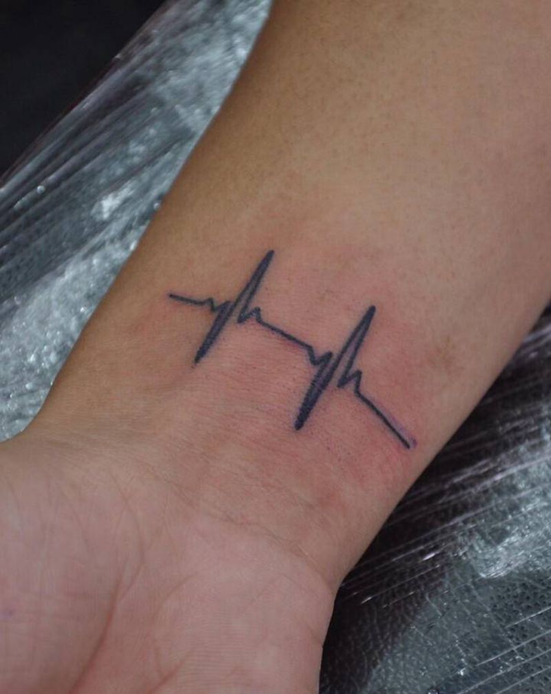 今日作品 #心率图一枚#纹身图片_手部花体字纹身图案