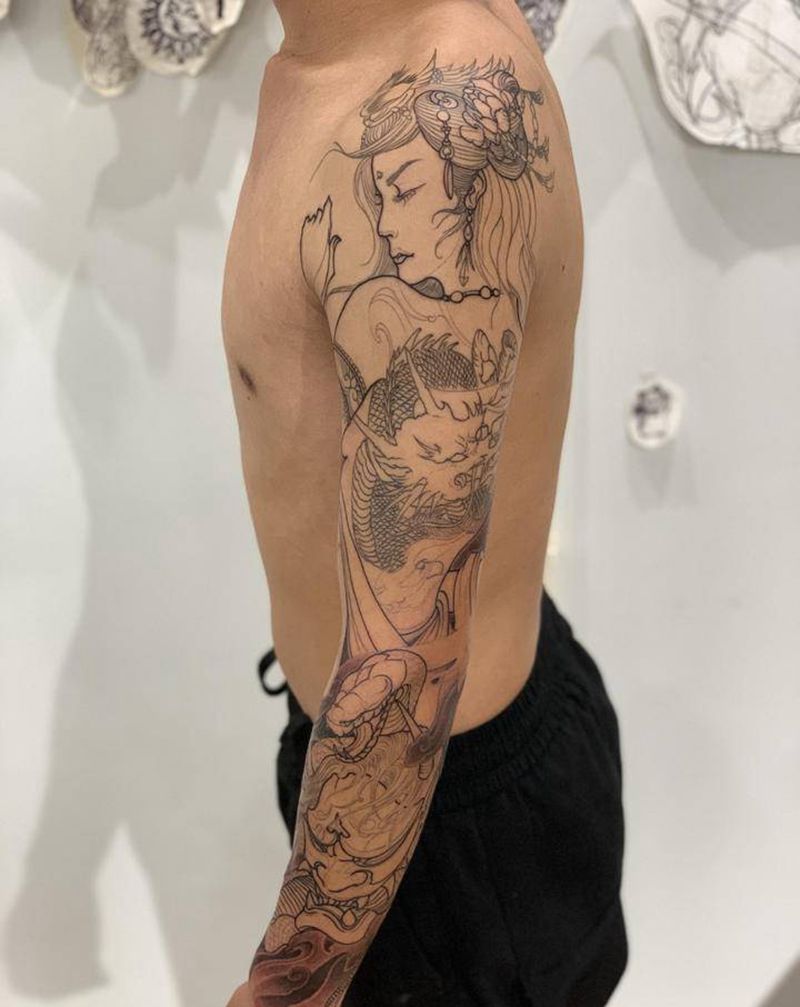 #今日作品更新# #艺妓花臂#纹身图片_手臂新传统纹身图案