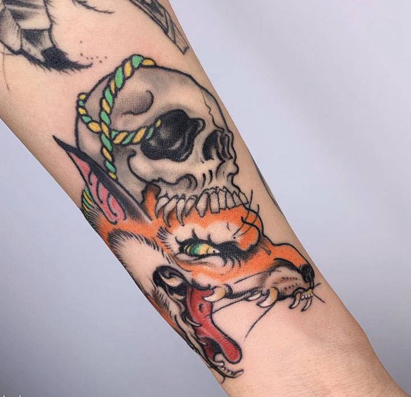 狐狸纹身图片_手臂New School纹身图案