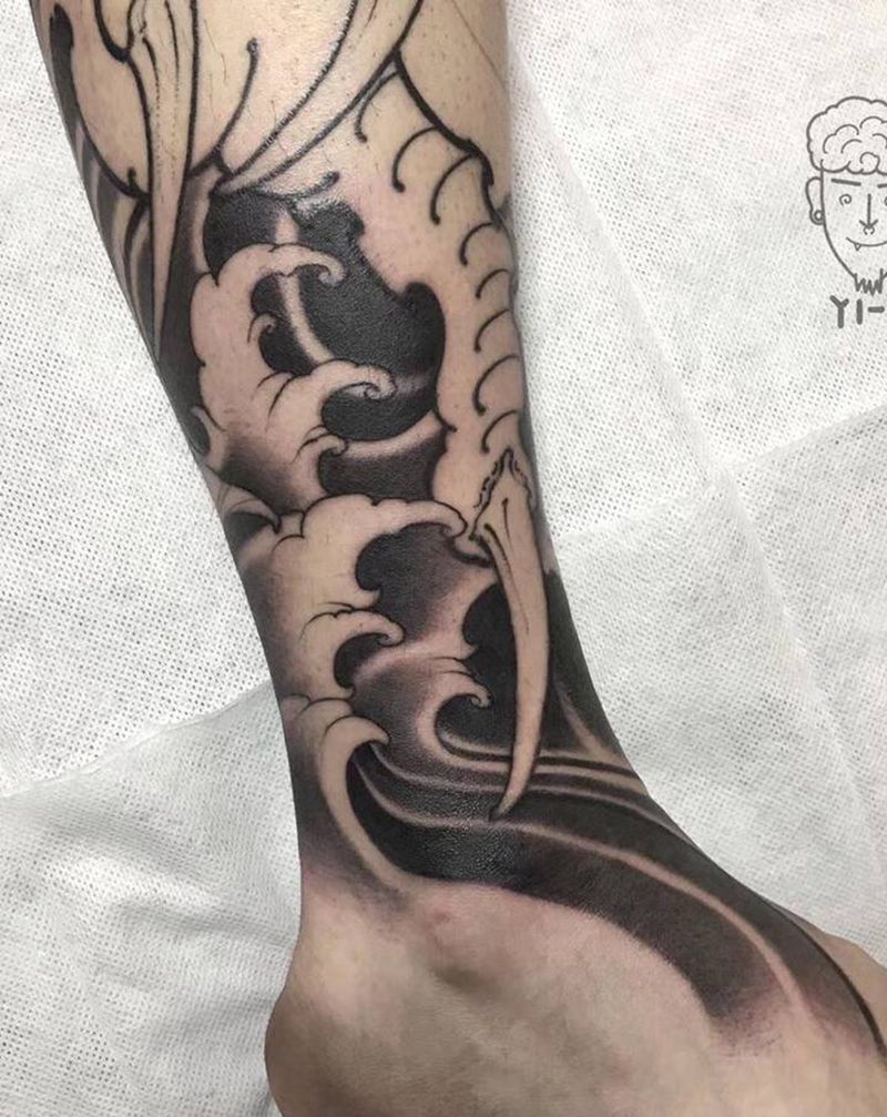 work 局部纹身图片_腿部新传统小腿 雾面纹身图案