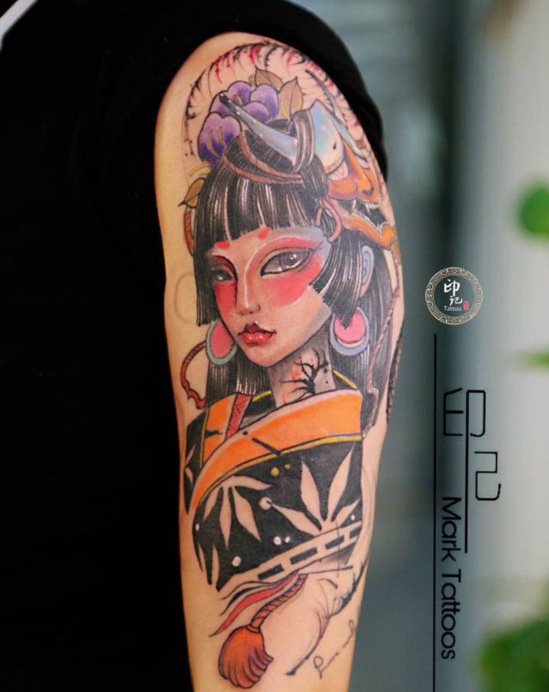 地狱少女纹身图片_手臂New School水彩纹身图案