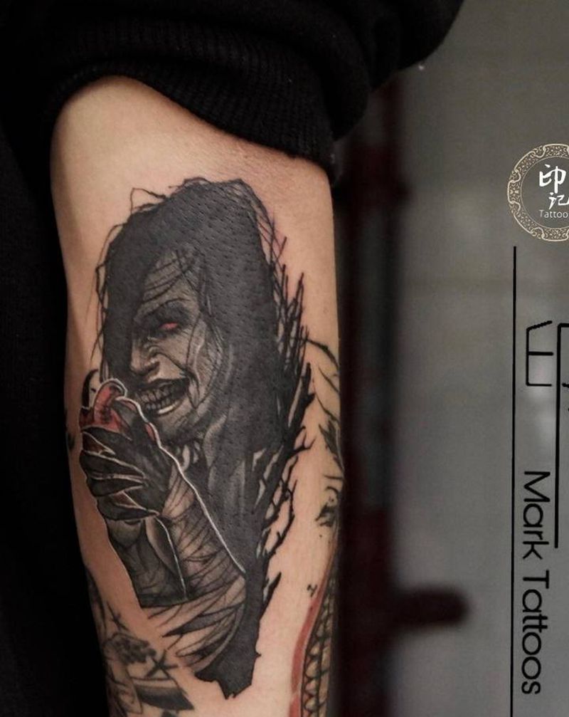 暗黑小丑纹身图片_手臂New School纹身图案