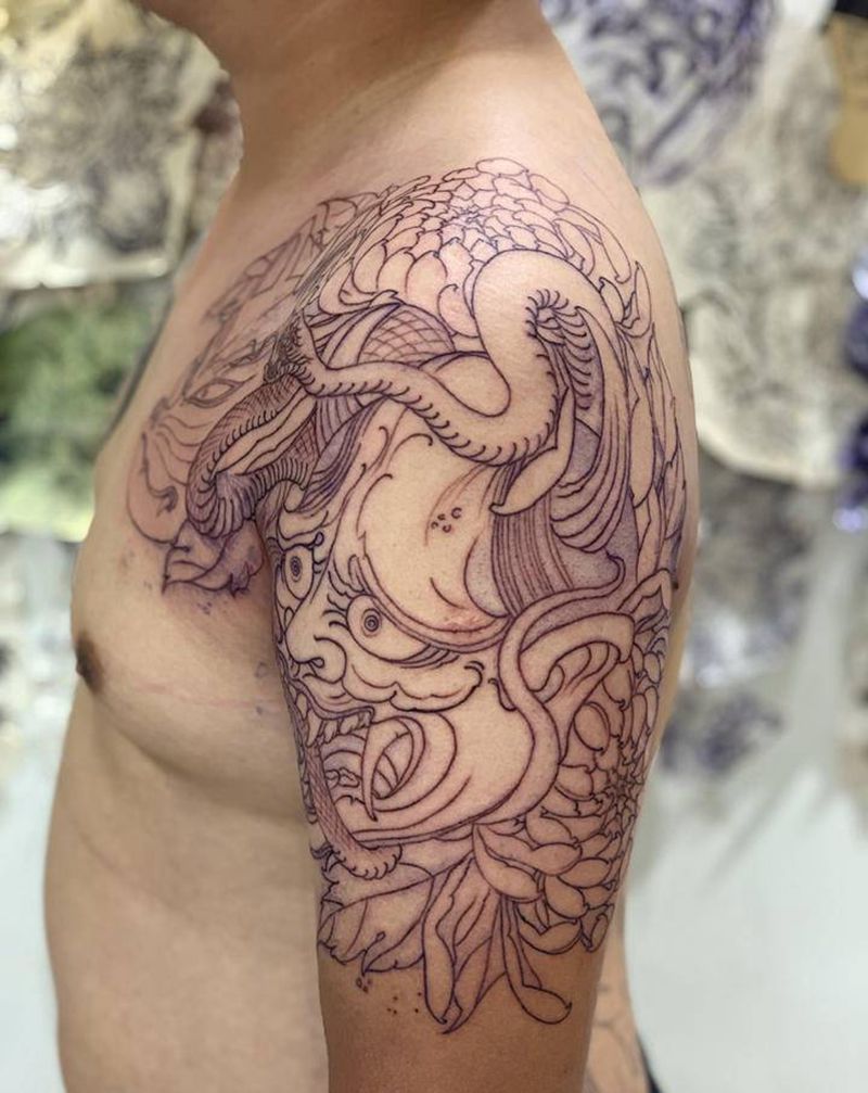 今日作品更新#半胛#般若#纹身图片_手臂胸部新传统半胛纹身图案