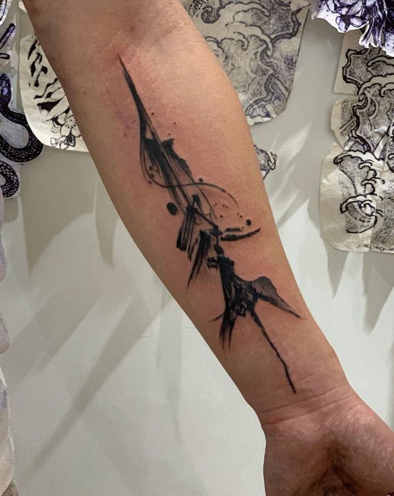今日作品更新#不认命#纹身图片_手臂水墨纹身图案