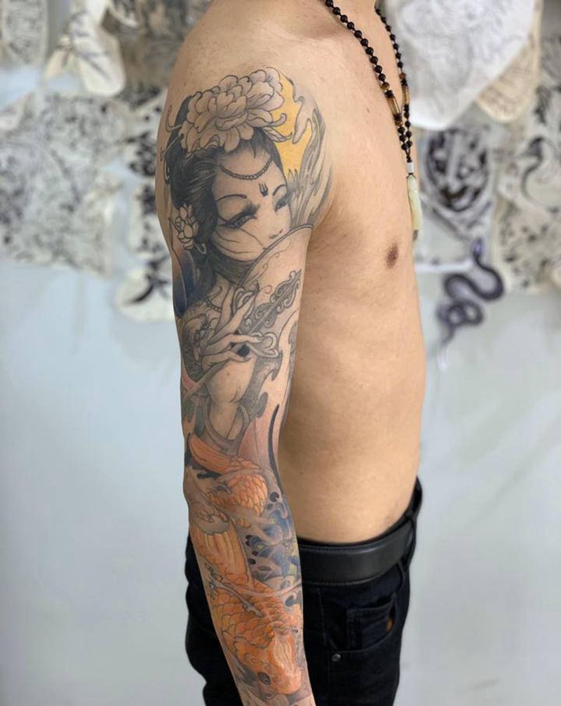 今日作品更新#艺妓花臂#纹身图片_手臂新传统纹身图案