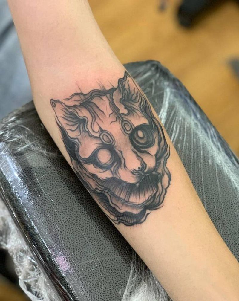 今日作品更新#黑暗系#猫#纹身图片_Old School纹身图案