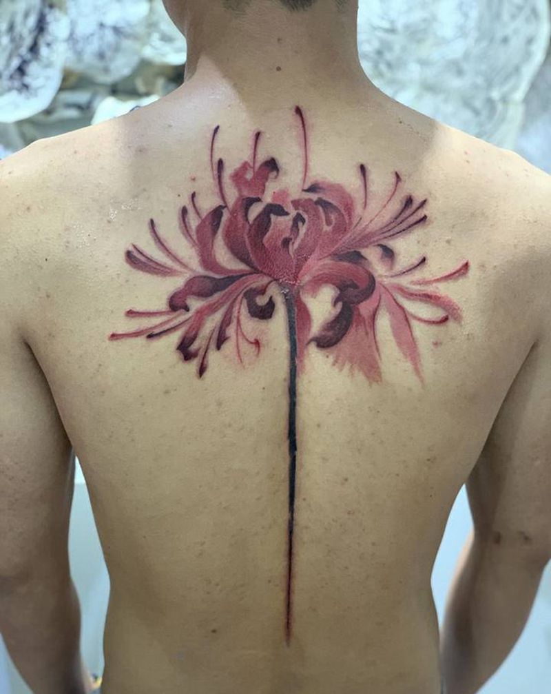 今日作品更新#水墨#彼岸花#未纹身图片_背部水墨纹身图案