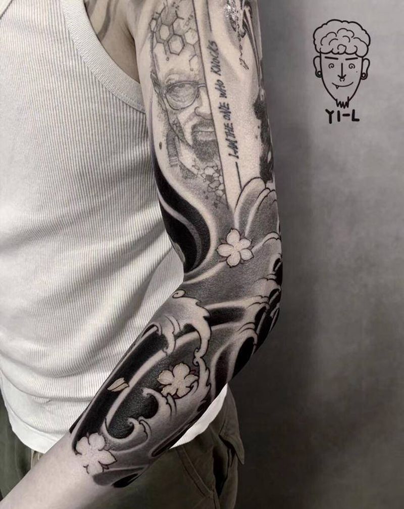 传统水浪纹身图片_手臂新传统水浪纹身图案