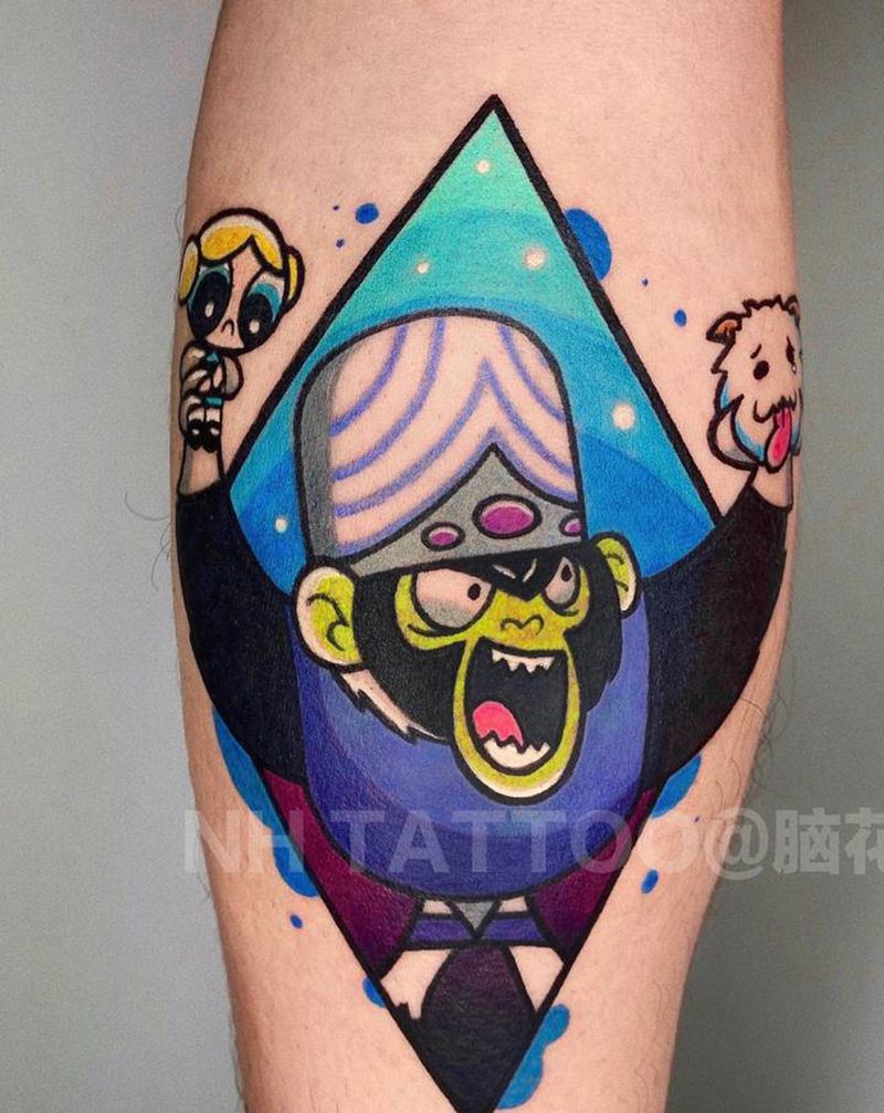 啾啾超凶纹身图片_腿部New School纹身图案