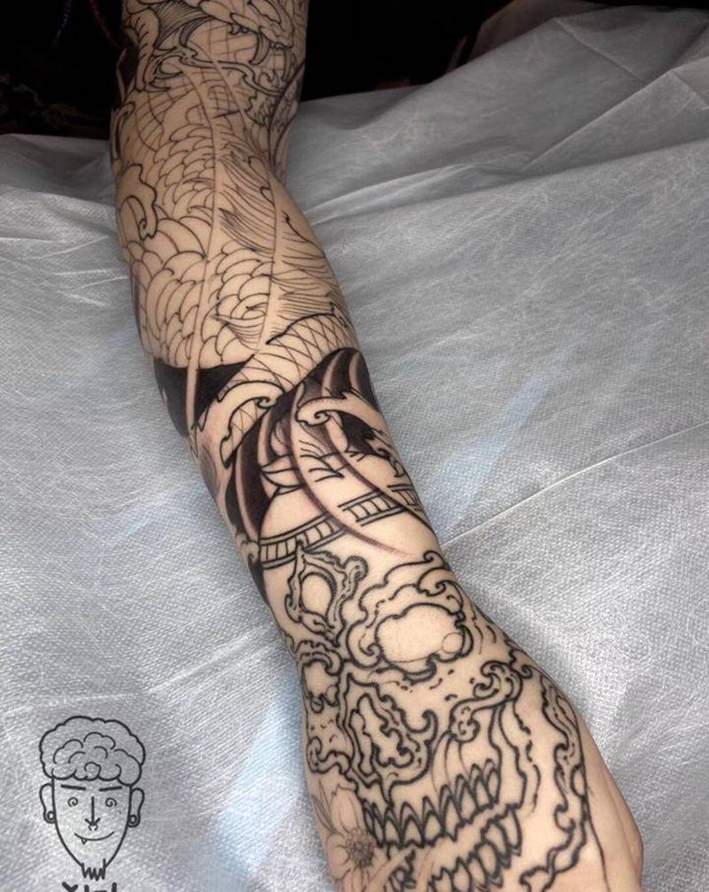 新传统work未完成纹身图片_手臂新传统纹身图案