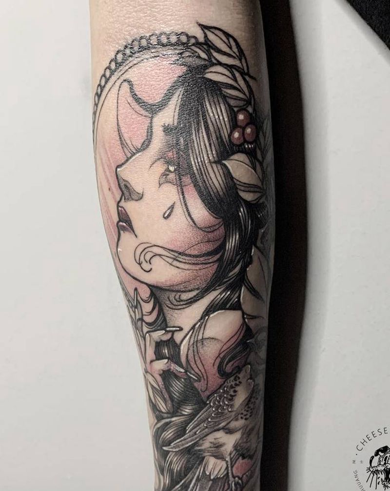 手臂遮盖纹身图片_手臂New School人像纹身图案