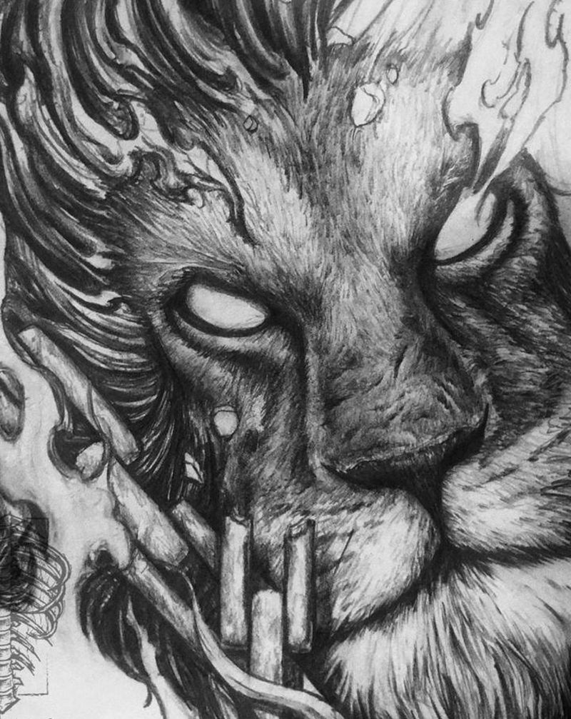 狮子客订稿纹身图片_手稿暗黑纹身图案