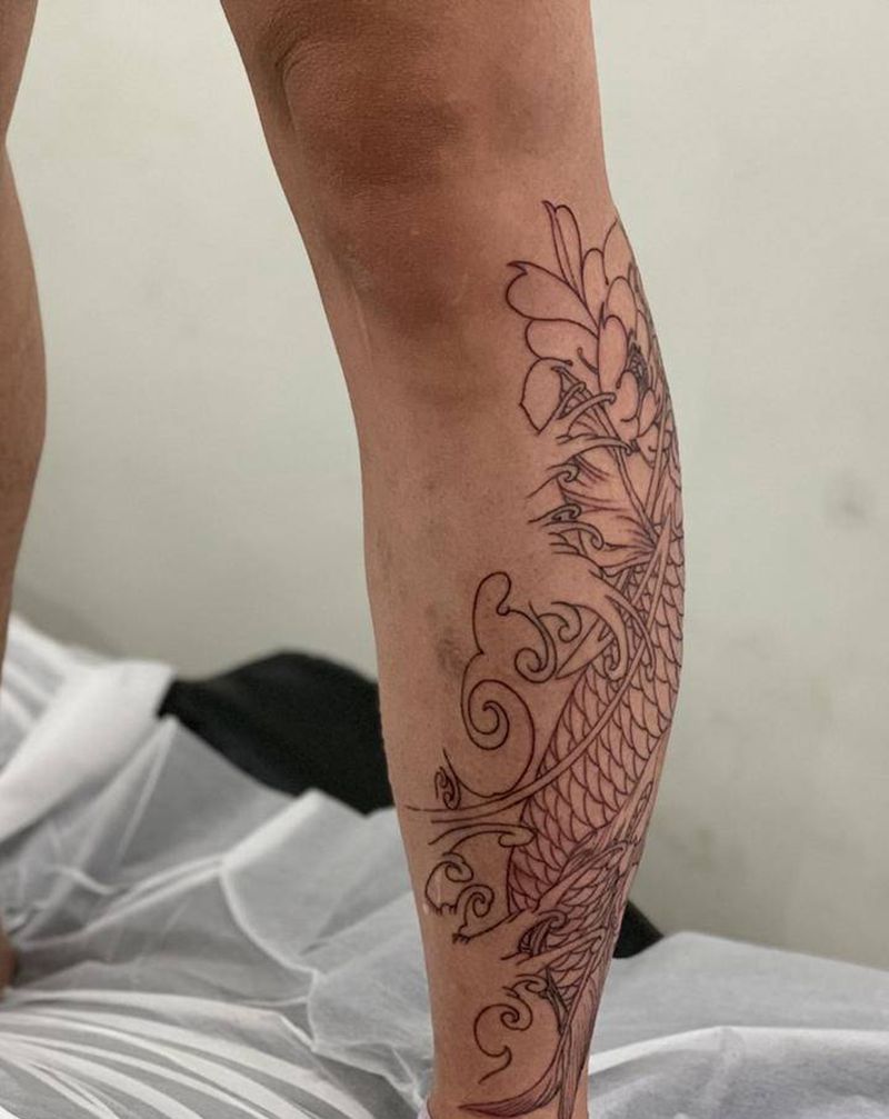 【今日 作品更新】 #刺锦堂纹纹身图片_腿部新传统锦鲤纹身图案